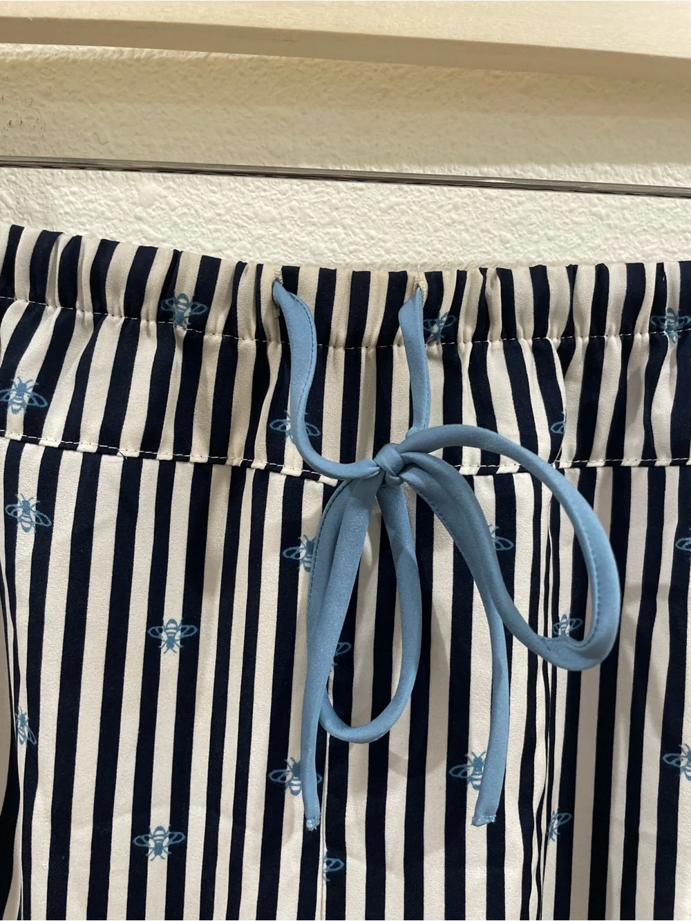 Room Service Matching Pajama Set Blue Pinstripe Bees Size Small